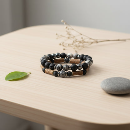 X08 | Дифузерна гривна Netstone Jasper & Hematite Duo Издръжливост, смелост, жизненост