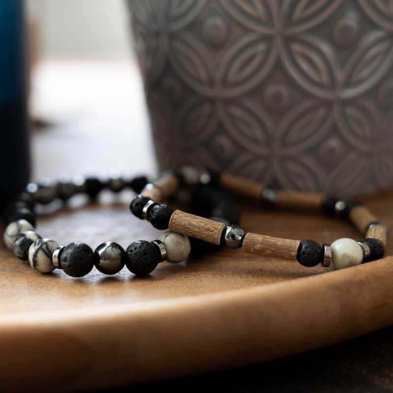 X08 | Дифузерна гривна Netstone Jasper & Hematite Duo Издръжливост, смелост, жизненост