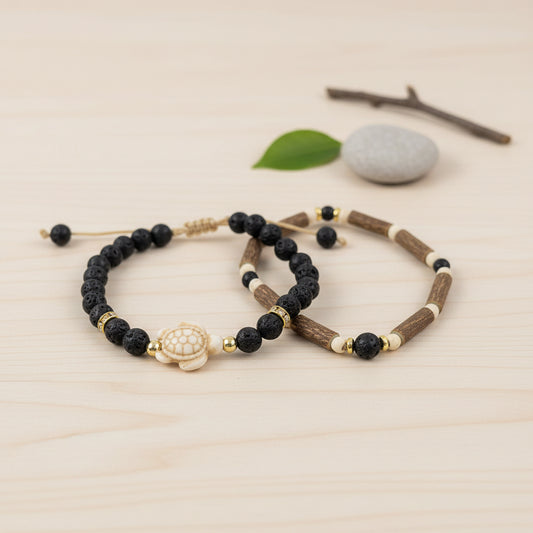 X13 | Гривни с дифузер Howlite Turtle Gold & Black Благополучие, самочувствие, стрес